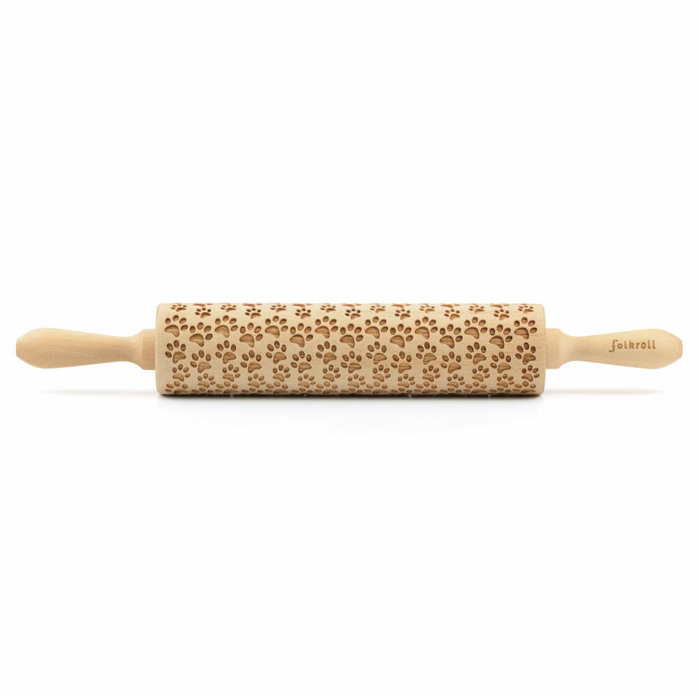Folkroll rolling pin dog paws, large, 43 cm, rolling pin, embossing roller, pattern, motif, roll, beech wood, 330326