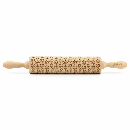 Folkroll Teigrolle Hundepfoten, groß, 43 cm, Nudelholz, Prägerolle, Muster, Motiv, Rolle, Buchenholz, 330326