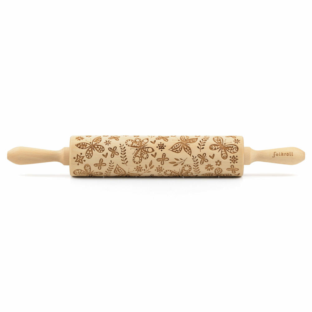 Folkroll rolling pin butterflies, large, 43 cm, rolling pin, embossing roll, pattern, motif, roll, beech wood, 330340