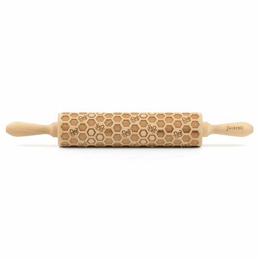 Folkroll Teigrolle Bienenwaben, groß, 43 cm, Nudelholz, Prägerolle, Muster, Motiv, Rolle, Buchenholz, 330357