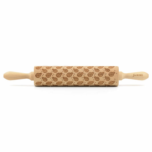 Folkroll Teigrolle Marienkäfer, groß, 43 cm, Nudelholz, Prägerolle, Muster, Motiv, Rolle, Buchenholz, 330364