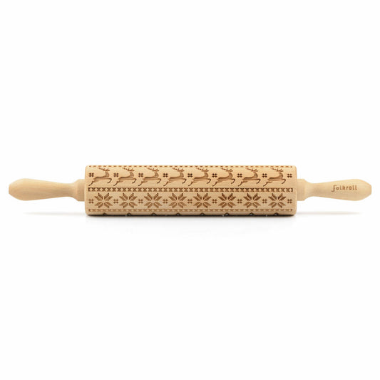 Folkroll Teigrolle Skandinavien Weihnacht, groß, 43 cm, Nudelholz, Prägerolle, Muster, Motiv, Rolle, Buchenholz, 330388