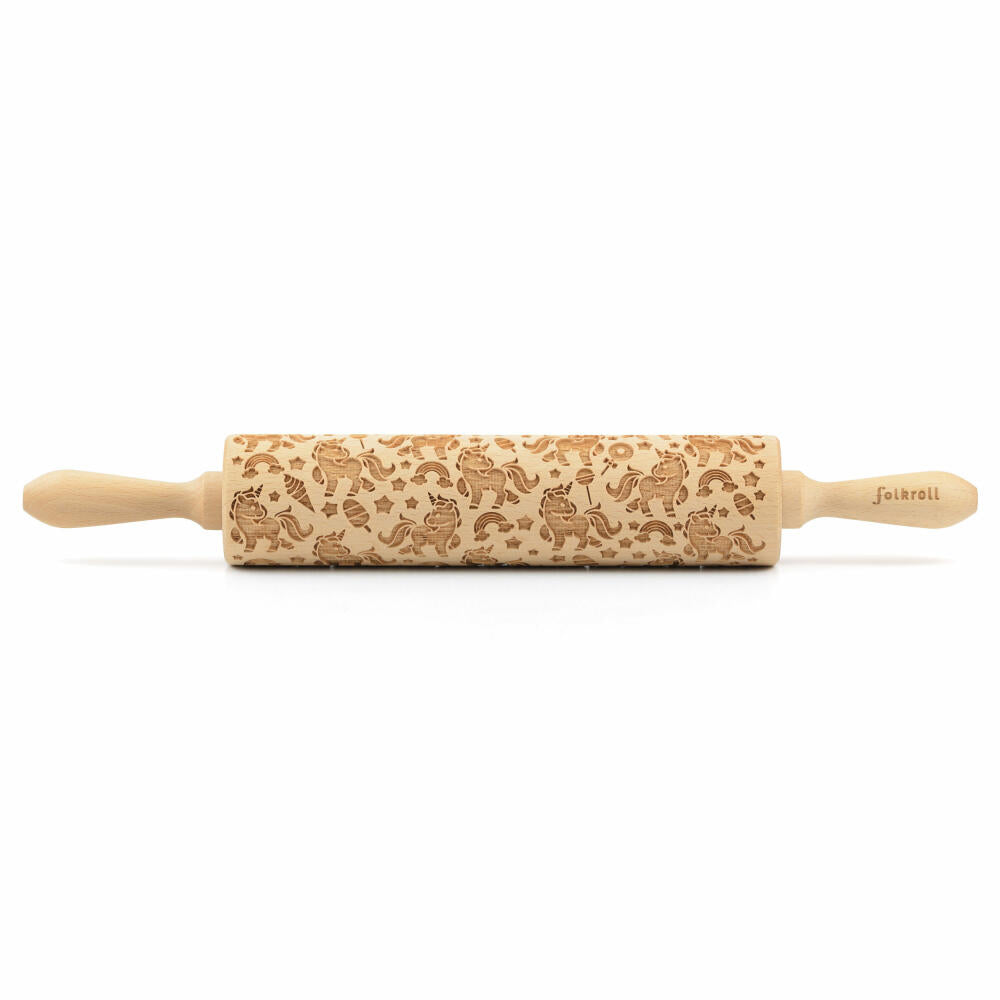 Folkroll rolling pin unicorn, large, 43 cm, rolling pin, embossing roll, pattern, motif, roll, beech wood, 330401