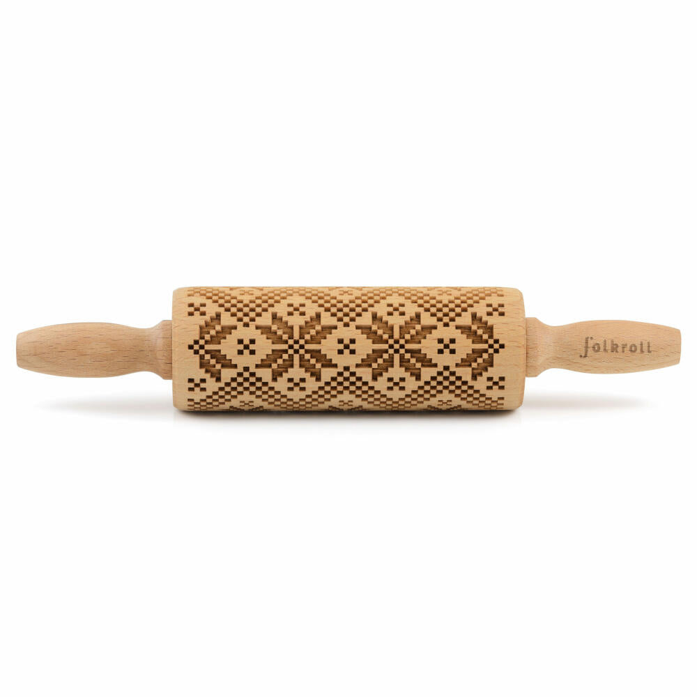 Folkroll rolling pin Scandinavian pattern, junior, 23 cm, rolling pin, embossing roll, pattern, motif, roll, beech wood, 330456