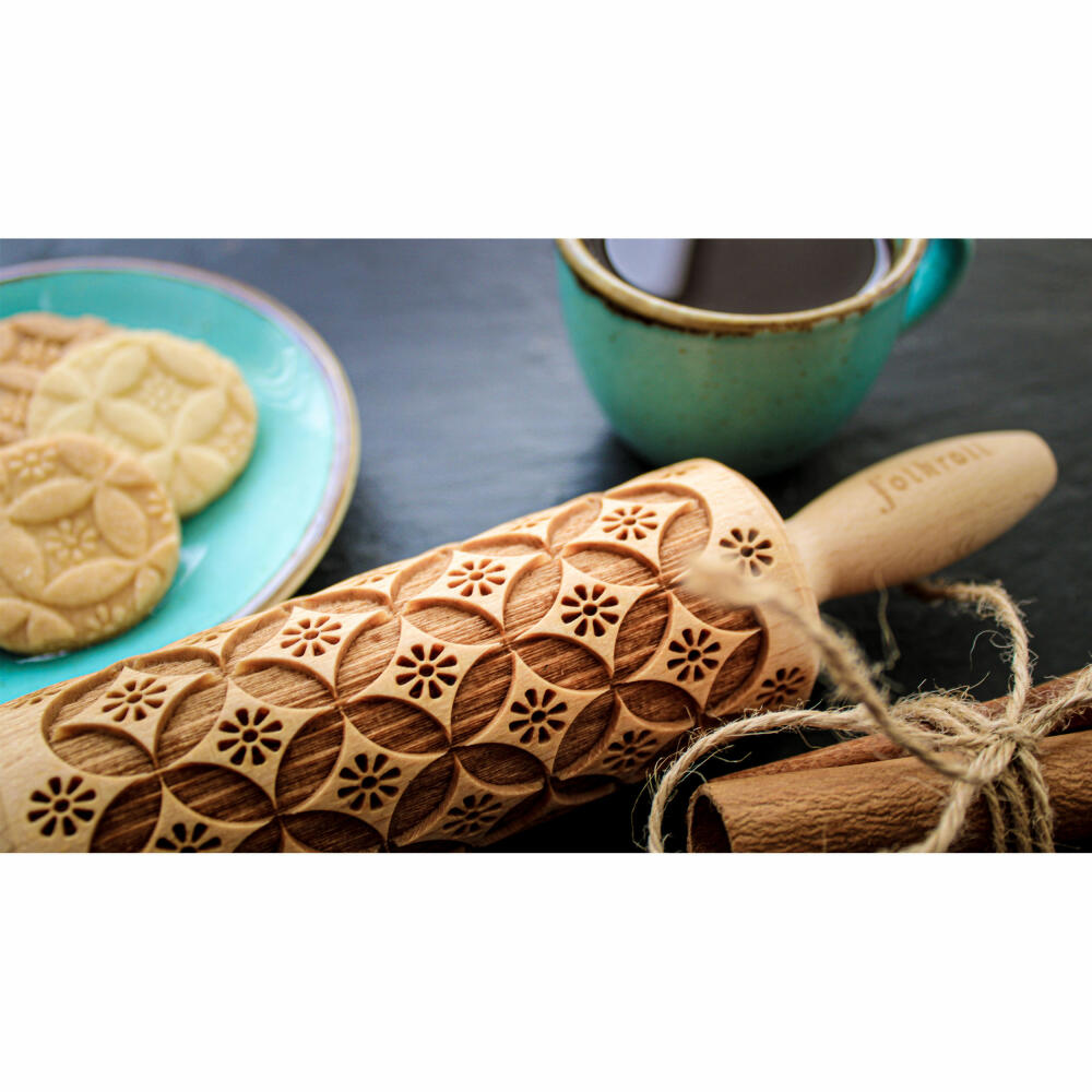 Folkroll rolling pin China pattern, junior, 23 cm, rolling pin, embossing roll, pattern, motif, roll, beech wood, 330463