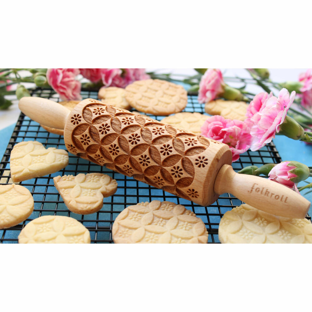 Folkroll rolling pin China pattern, junior, 23 cm, rolling pin, embossing roll, pattern, motif, roll, beech wood, 330463
