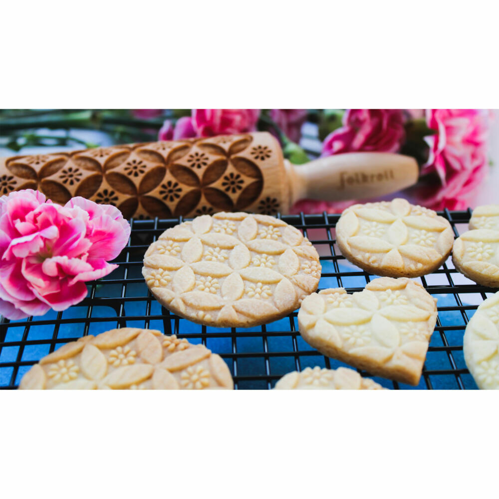 Folkroll rolling pin China pattern, junior, 23 cm, rolling pin, embossing roll, pattern, motif, roll, beech wood, 330463