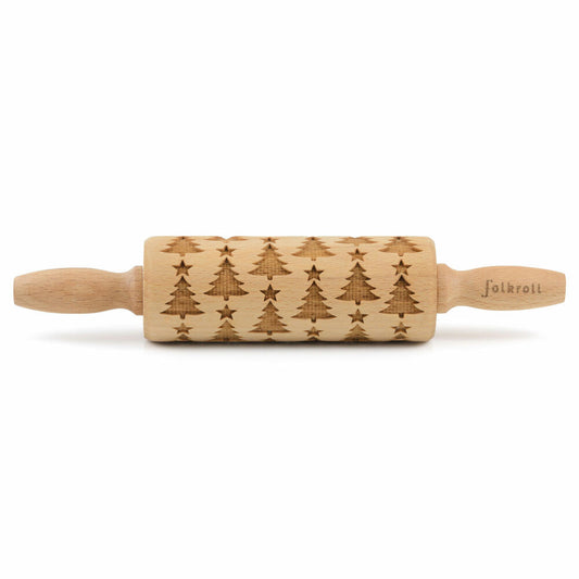 Folkroll Teigrolle Christbaum, junior, 23 cm, Nudelholz, Prägerolle, Muster, Motiv, Rolle, Buchenholz, 330500