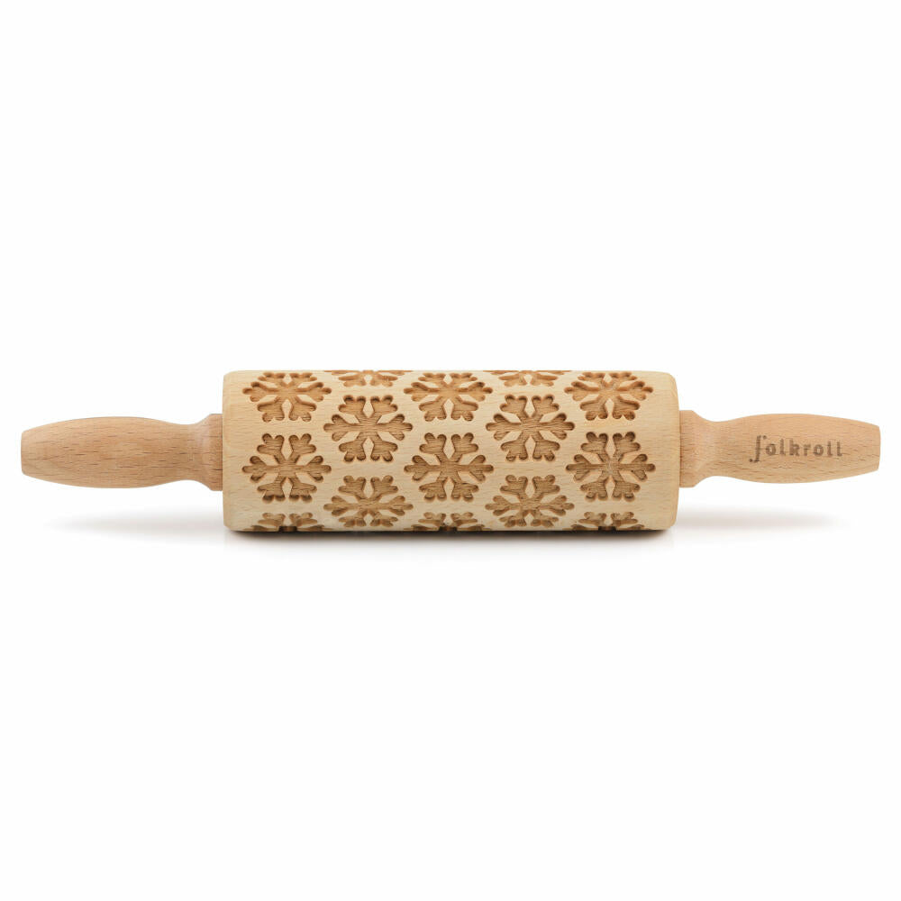Folkroll rolling pin snowflakes, junior, 23 cm, rolling pin, embossing roll, pattern, motif, roll, beech wood, 330517