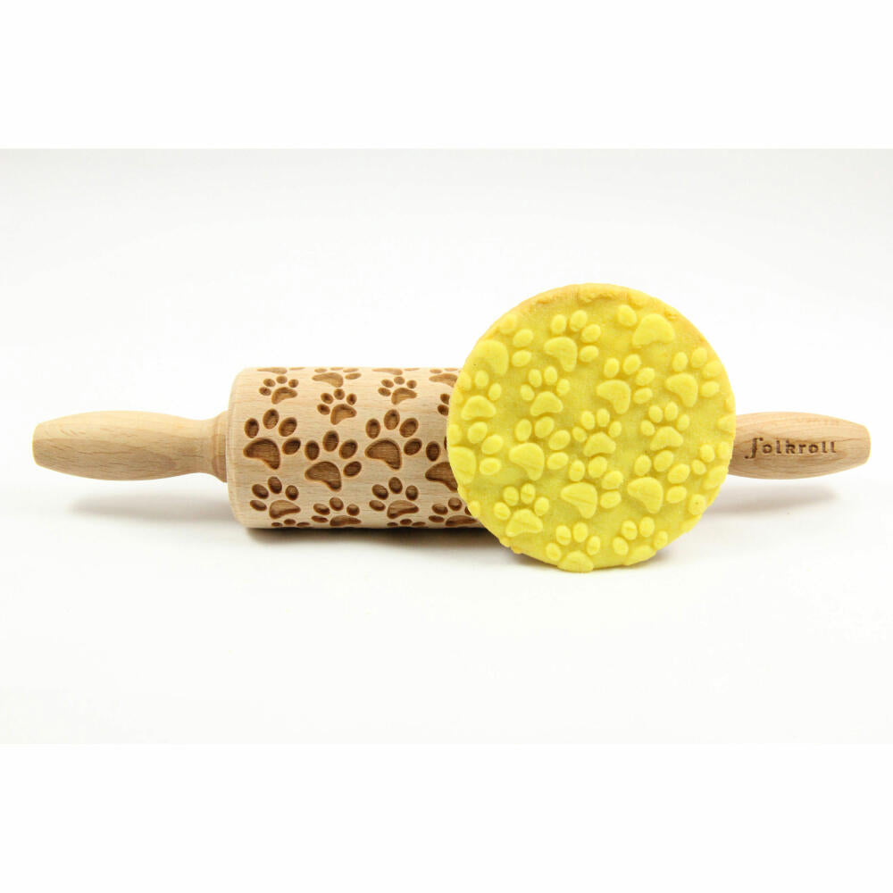 Folkroll rolling pin dog paws, junior, 23 cm, rolling pin, embossing roller, pattern, motif, roll, beech wood, 330548