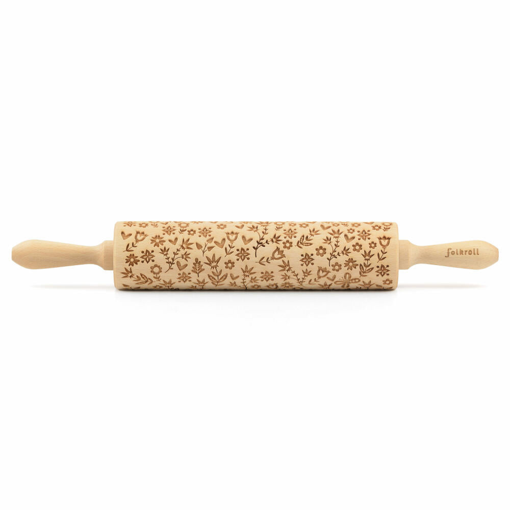 Folkroll Teigrolle Flower Power, groß, 43 cm, Nudelholz, Prägerolle, Muster, Motiv, Rolle, Buchenholz, 331149