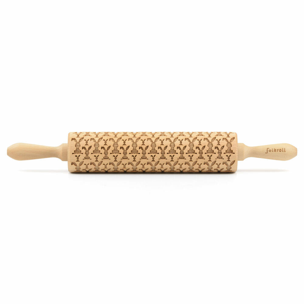 Folkroll Teigrolle Osterhasen, groß, 43 cm, Nudelholz, Prägerolle, Muster, Motiv, Rolle, Buchenholz, 331408