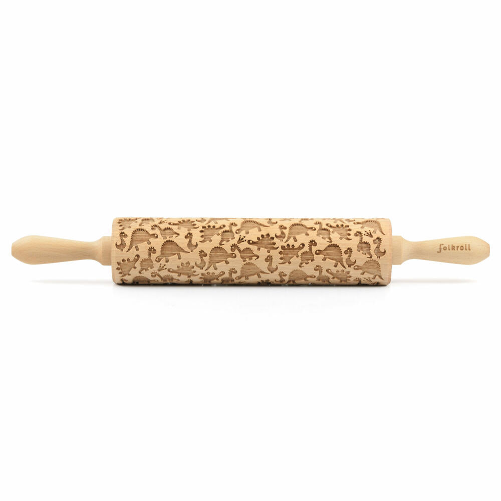 Folkroll rolling pin dinosaur, large, 43 cm, rolling pin, embossing roll, pattern, motif, roll, beech wood, 331446