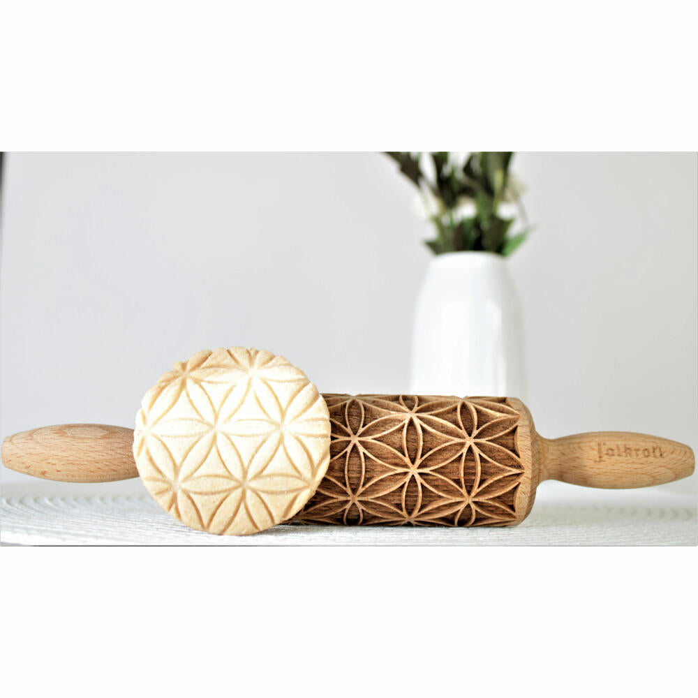 Folkroll rolling pin flower of life, junior, 23 cm, rolling pin, embossing roll, pattern, motif, roll, beech wood, 331613