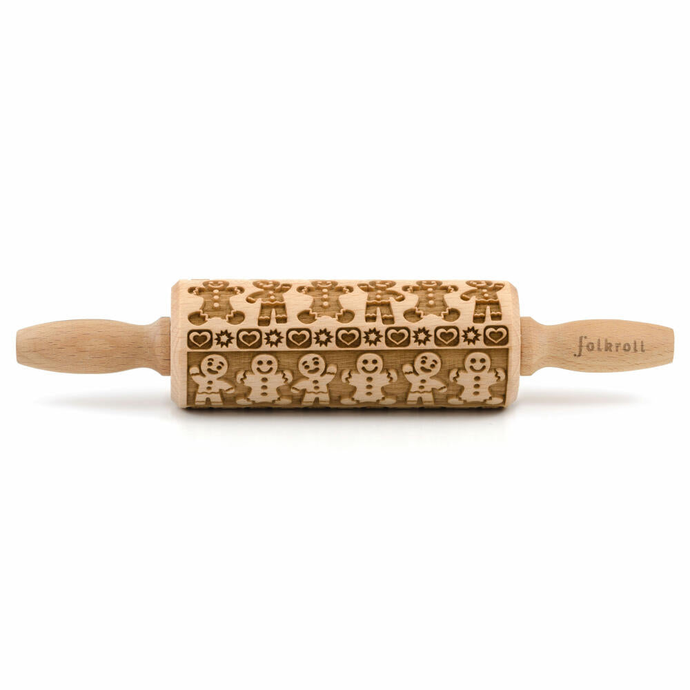 Folkroll rolling pin gingerbread man, junior, 23 cm, rolling pin, embossing roll, pattern, motif, roll, beech wood, 332788
