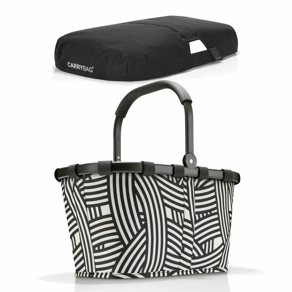 reisenthel carrybag with cover, 2-piece, shopping basket, lid, cover, basket, polyester fabric, Frame Zebra / black, 22 L