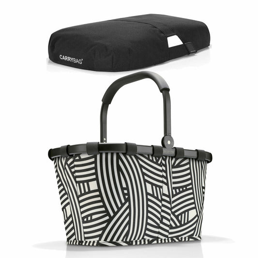 reisenthel carrybag mit cover, 2-tlg., Einkaufskorb, Deckel, Abdeckung, Korb, Polyestergewebe, Frame Zebra / black, 22 L
