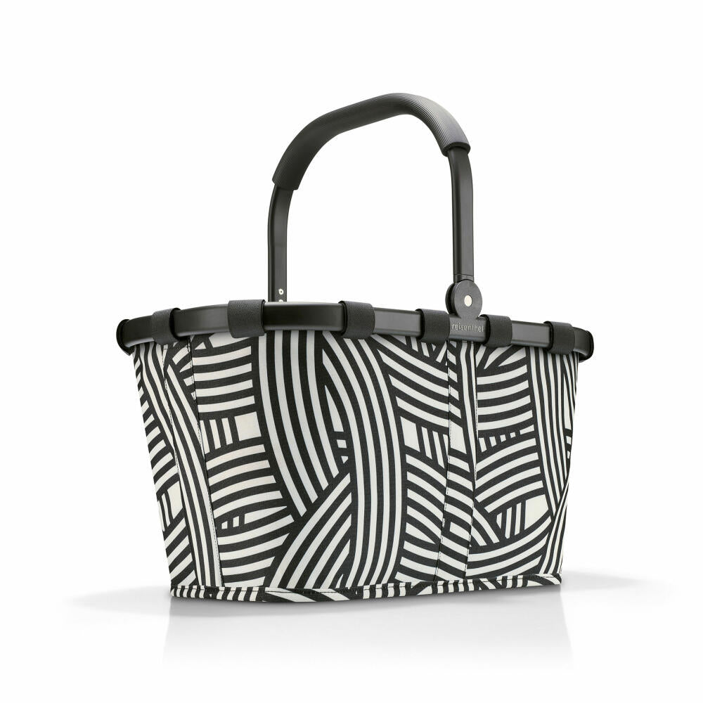 reisenthel carrybag with cover, 2-piece, shopping basket, lid, cover, basket, polyester fabric, Frame Zebra / black, 22 L
