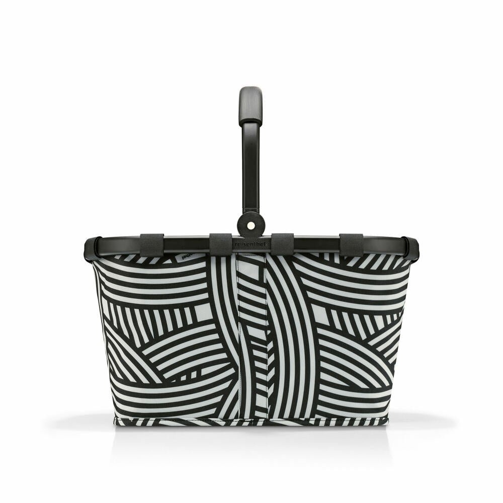 reisenthel carrybag with cover, 2-piece, shopping basket, lid, cover, basket, polyester fabric, Frame Zebra / black, 22 L