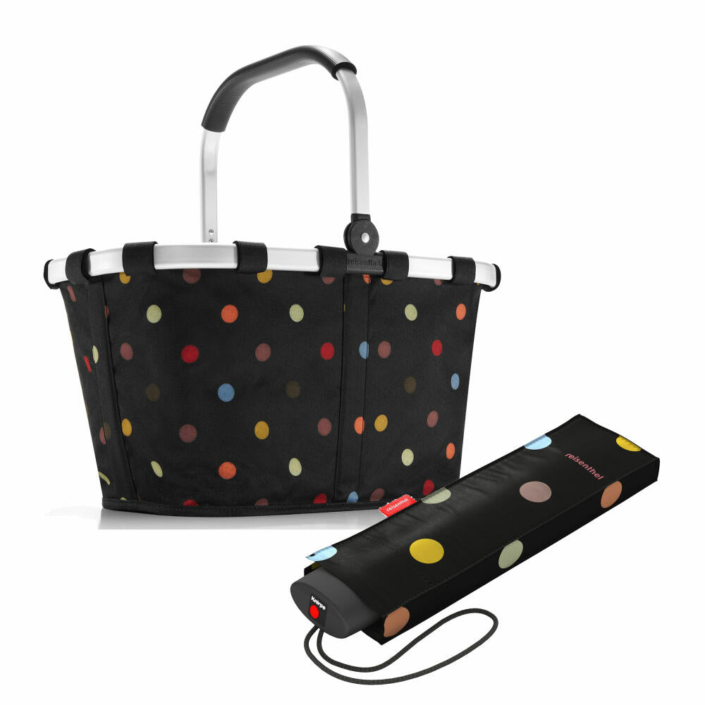 reisenthel carrybag with umbrella pocket mini set, shopping basket, umbrella, dots, 22 L, 2-pcs.