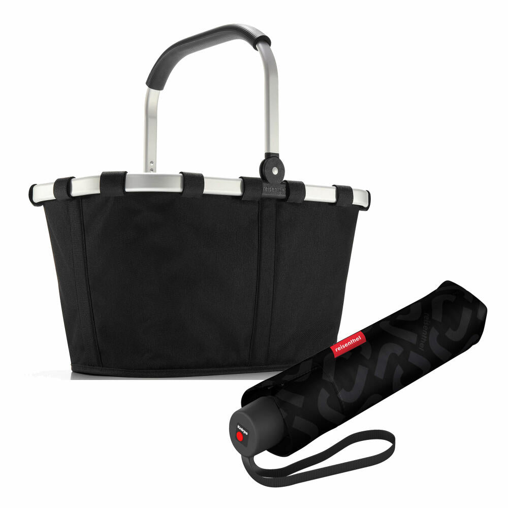 reisenthel carrybag with umbrella pocket classic set, shopping basket, umbrella, black, 22 L, 2-pcs.