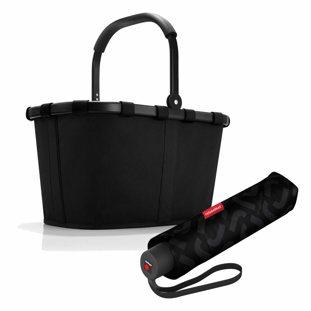 reisenthel carrybag with umbrella pocket classic set, shopping basket, umbrella, Frame Black, 22 L, 2-pcs.