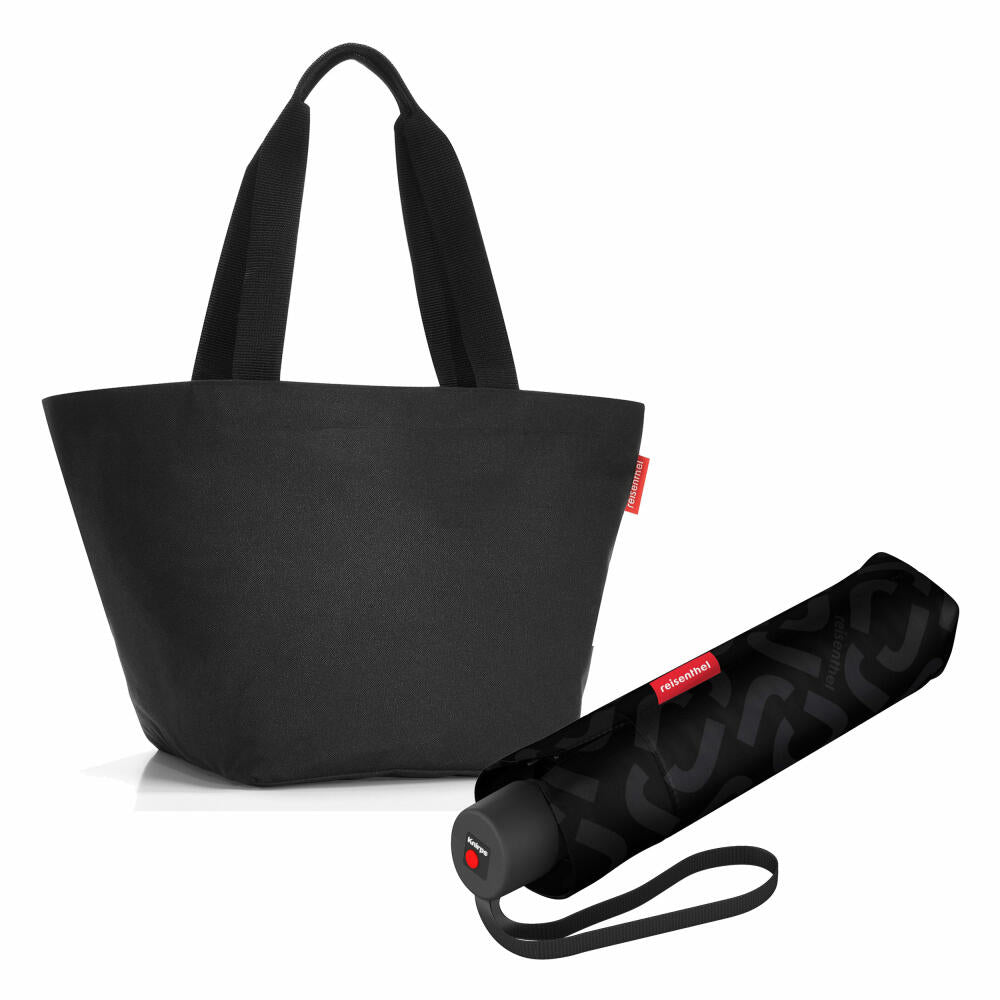 reisenthel shopper M mit umbrella pocket classic Set, Einkaufstasche, Regenschirm, Black, 15 L, 2-tlg.