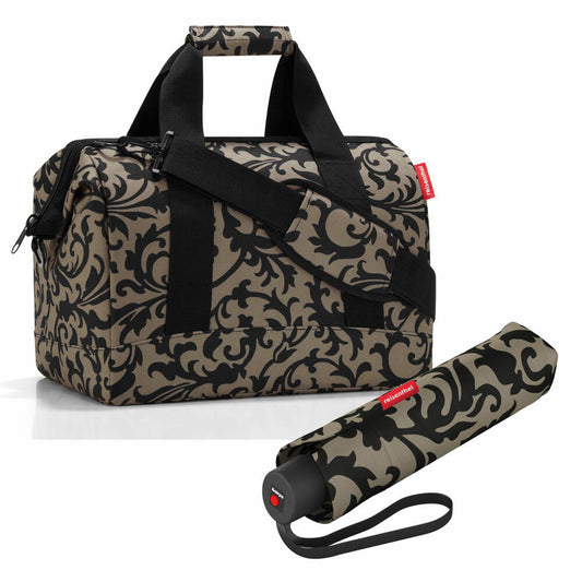 reisenthel allrounder M mit umbrella pocket classic Set, Reisetasche, Regenschirm, Baroque Taupe, 18 L, 2-tlg.