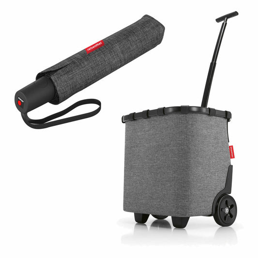 reisenthel carrycruiser frame mit umbrella pocket duomatic Set, Einkaufstrolley, Regenschirm, Twist Silver, 40 L, 2-tlg.