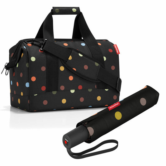 reisenthel allrounder M mit umbrella pocket duomatic Set, Reisetasche, Regenschirm, Dots, 18 L, 2-tlg.