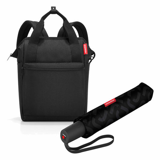 reisenthel allrounder R mit umbrella pocket duomatic Set, Rucksack, Regenschirm, Black, 12 L, 2-tlg.