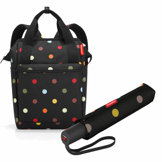 reisenthel allrounder R mit umbrella pocket duomatic Set, Rucksack, Regenschirm, Dots, 12 L, 2-tlg.