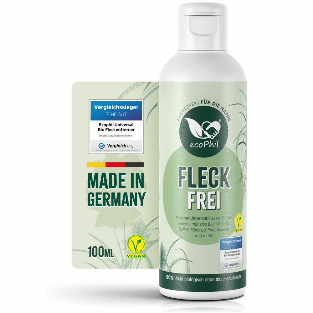 ecoPhil Fleckentferner Fleckfrei, gegen hartnäckige Flecken, für Bunt- und Hellwäsche, 100 ml