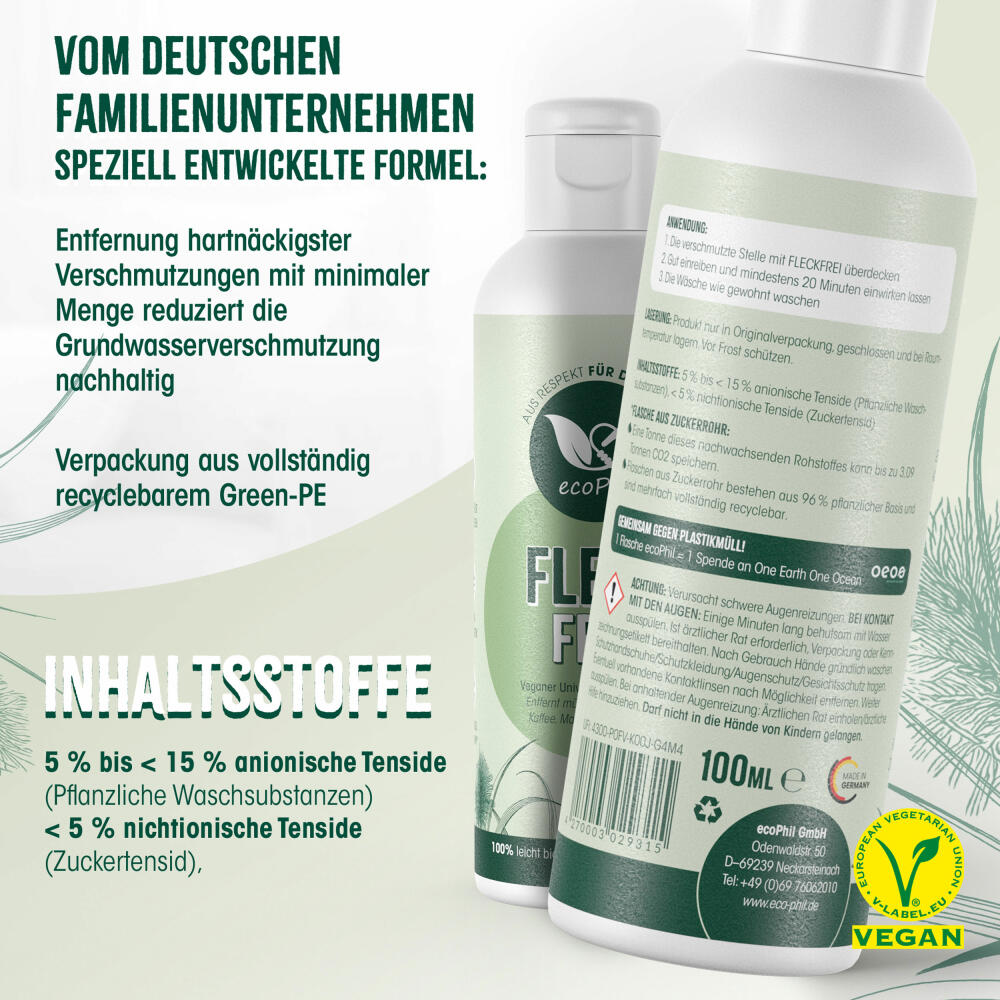 ecoPhil Fleckentferner Fleckfrei, gegen hartnäckige Flecken, für Bunt- und Hellwäsche, 100 ml