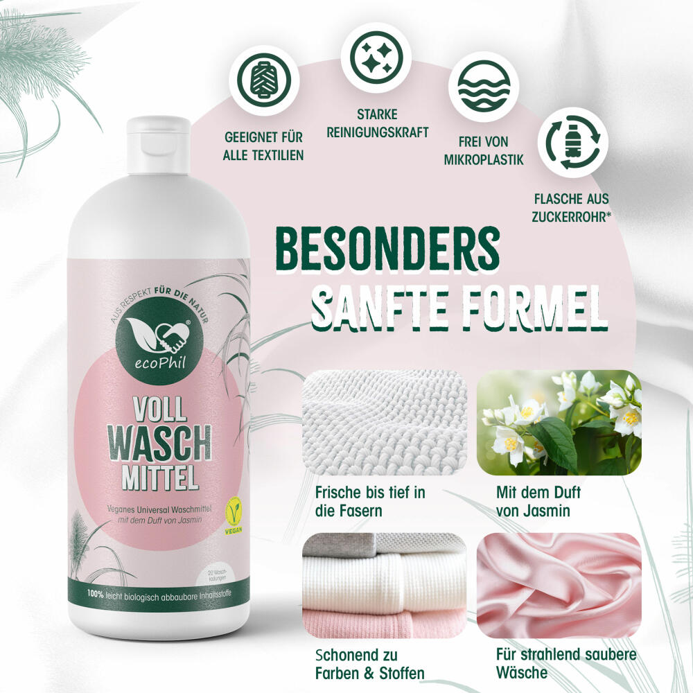 ecoPhil Universal Vollwaschmittel mit Jasmin-Duft, für alle Waschtemperaturen, 1 L