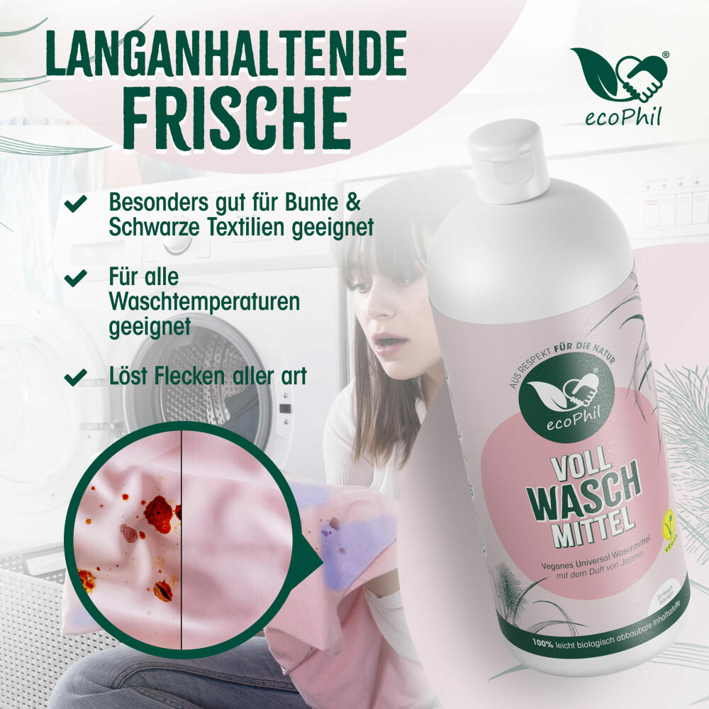 ecoPhil Universal Vollwaschmittel mit Jasmin-Duft, für alle Waschtemperaturen, 1 L