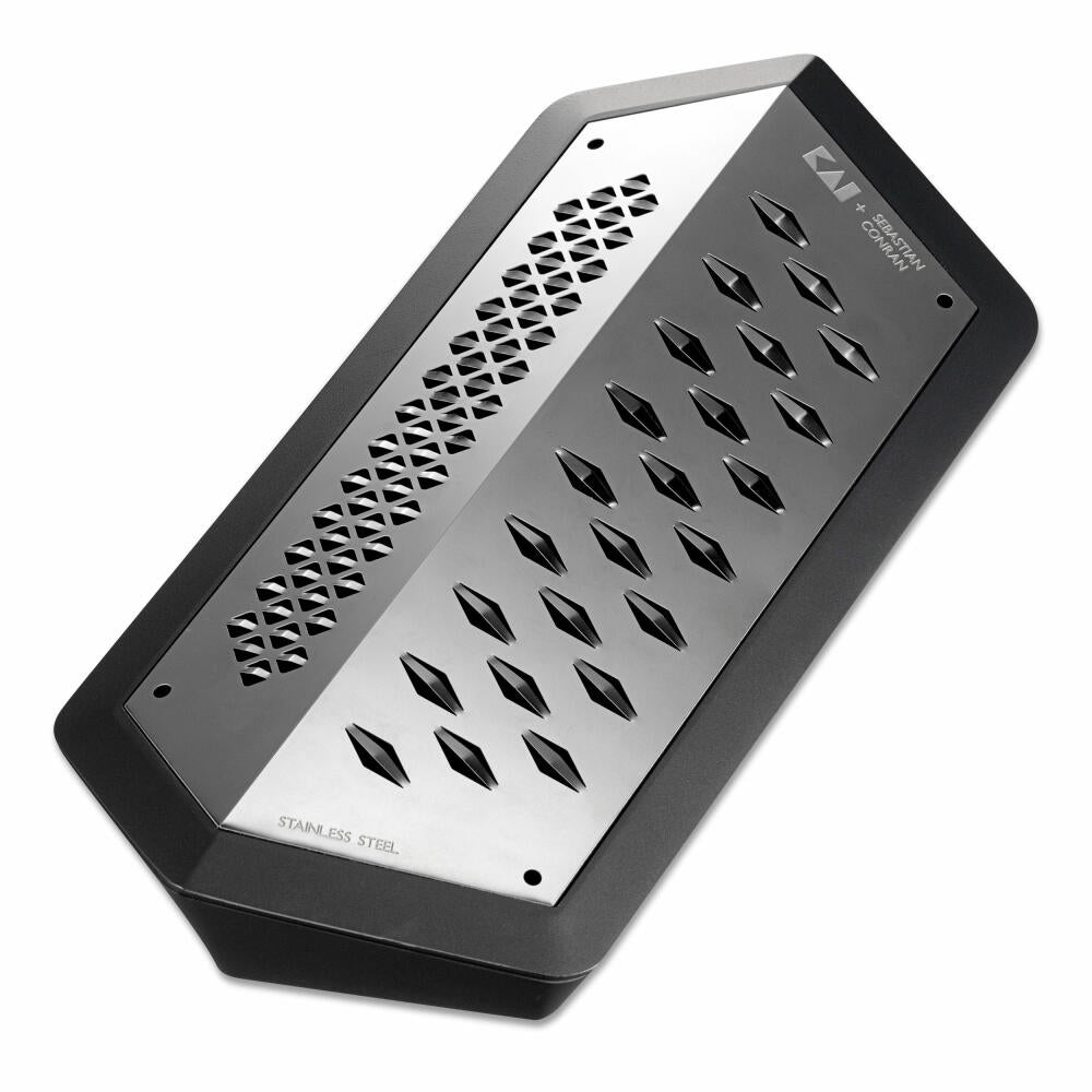 Kai Sebastian Conran Grater Janus, Kitchen Grater with Collecting Container, Stainless Steel, Black, BP-0021