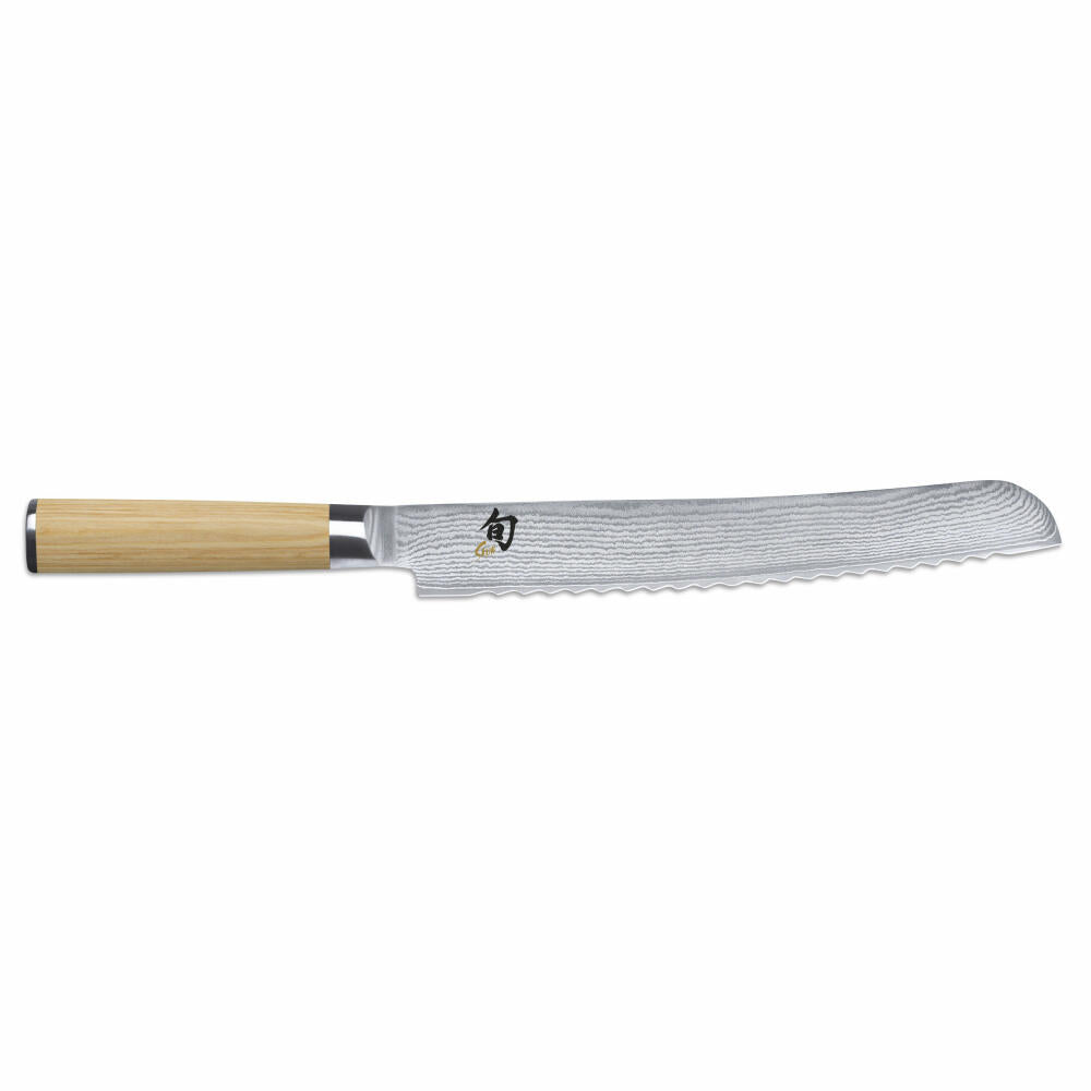 Kai bread knife Shun Classic White, kitchen knife, pakka wood handle, Damascus steel, blade length 23 cm, DM-0705W