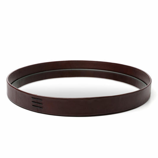 Liiton Verspiegeltes Serviertablett, Tablett, Dekotablett, Kuhleder / Spiegelglas, Ø 38 cm, L20200