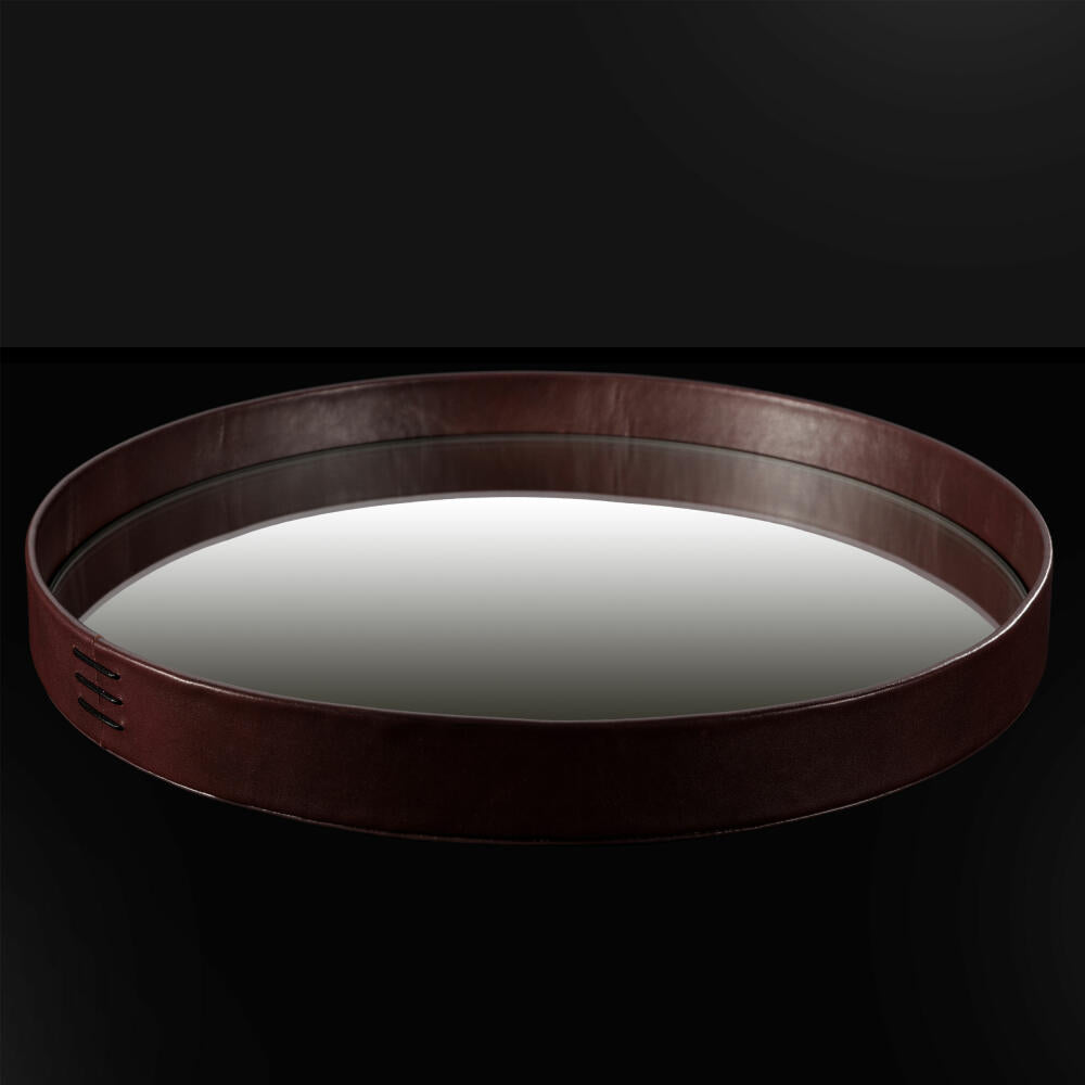 Liiton Verspiegeltes Serviertablett, Tablett, Dekotablett, Kuhleder / Spiegelglas, Ø 38 cm, L20200