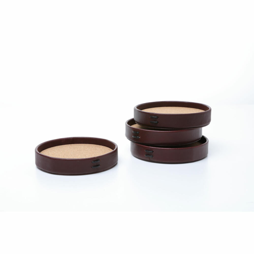 Liiton leather coasters, set of 4, glass coasters, coasters, cow leather, Ø 9.6 cm, L20300