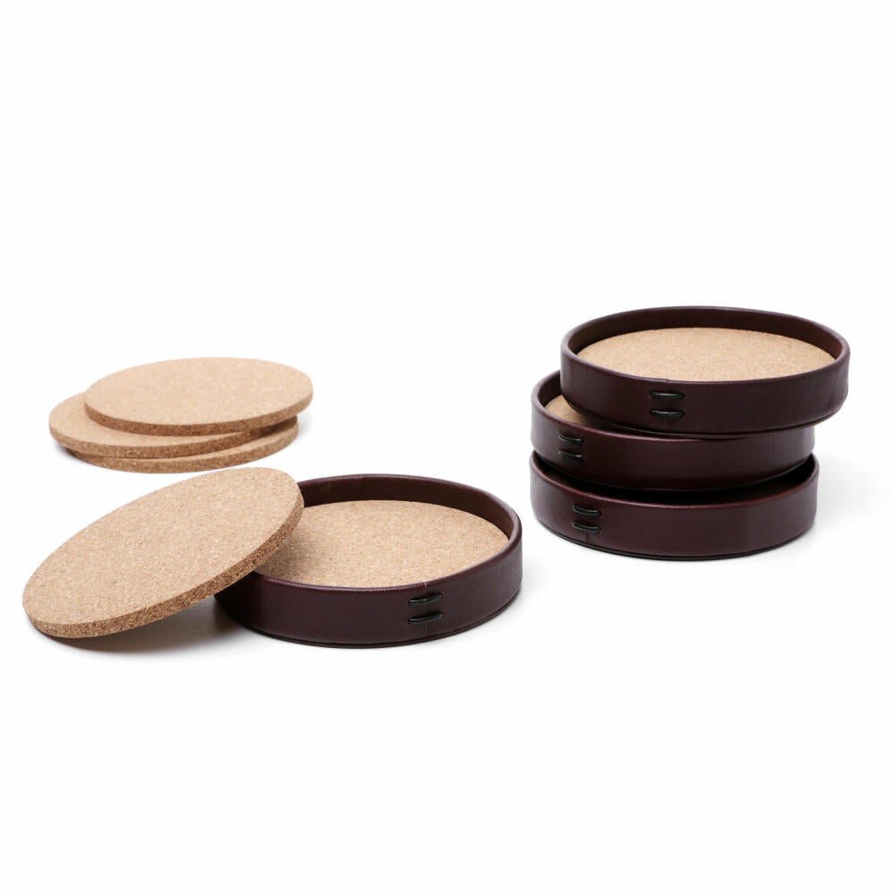 Liiton leather coasters, set of 4, glass coasters, coasters, cow leather, Ø 9.6 cm, L20300