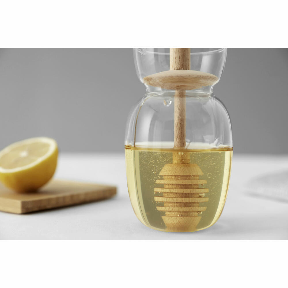 VIVA Minima honey jar, with wooden spoon, storage jar, borosilicate glass, 300 ml, V32400
