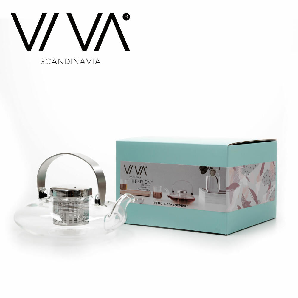 VIVA Infusion glass teapot flat with strainer insert, tea pot, glass pot, borosilicate glass, 550 ml, V70500