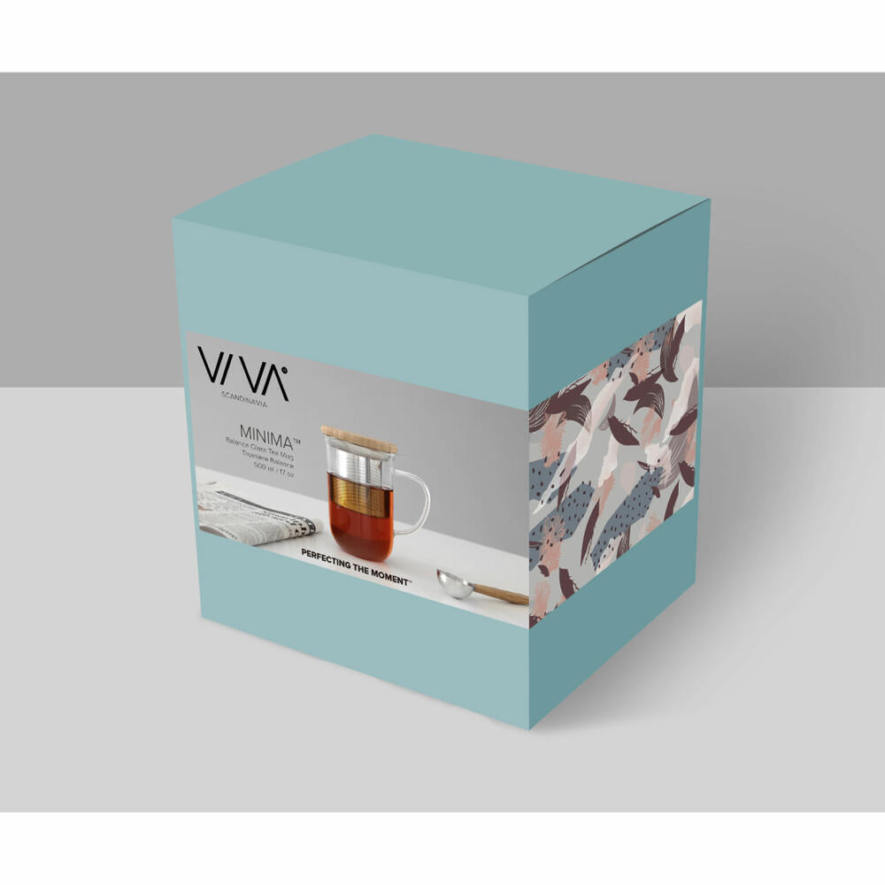 VIVA Minima glass mug Balance with wooden lid, tea mug, cup, borosilicate glass, 500 ml, V71400