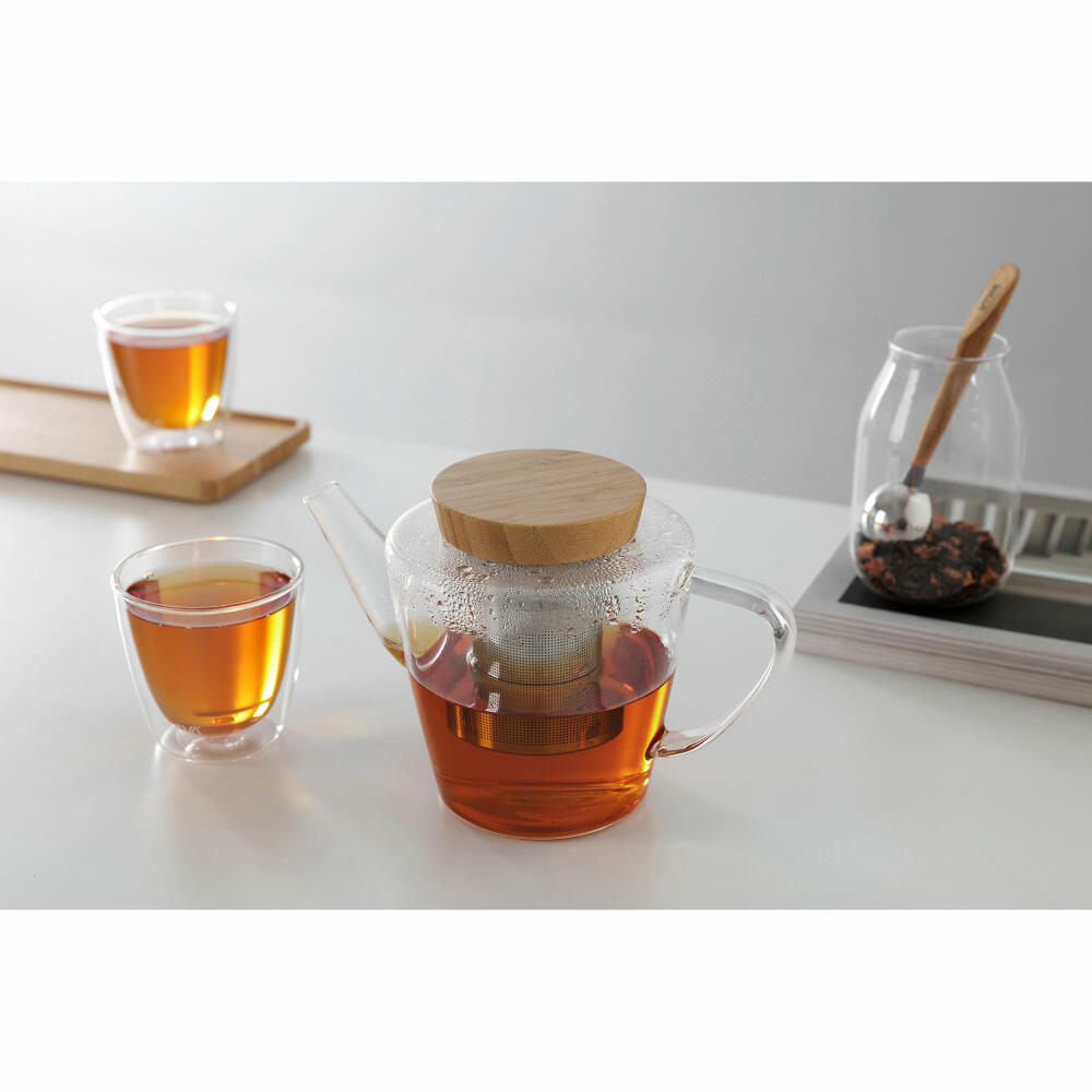 VIVA Infusion glass teapot with bamboo lid and strainer insert, tea pot, glass pot, borosilicate glass, 1 L, V74900