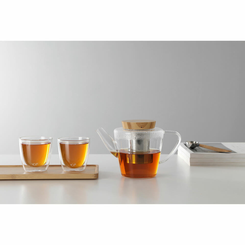 VIVA Infusion glass teapot with bamboo lid and strainer insert, tea pot, glass pot, borosilicate glass, 1 L, V74900