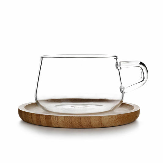 VIVA Classic glass cup with coaster, tea cup, cup, borosilicate glass / wood, 250 ml, V75800