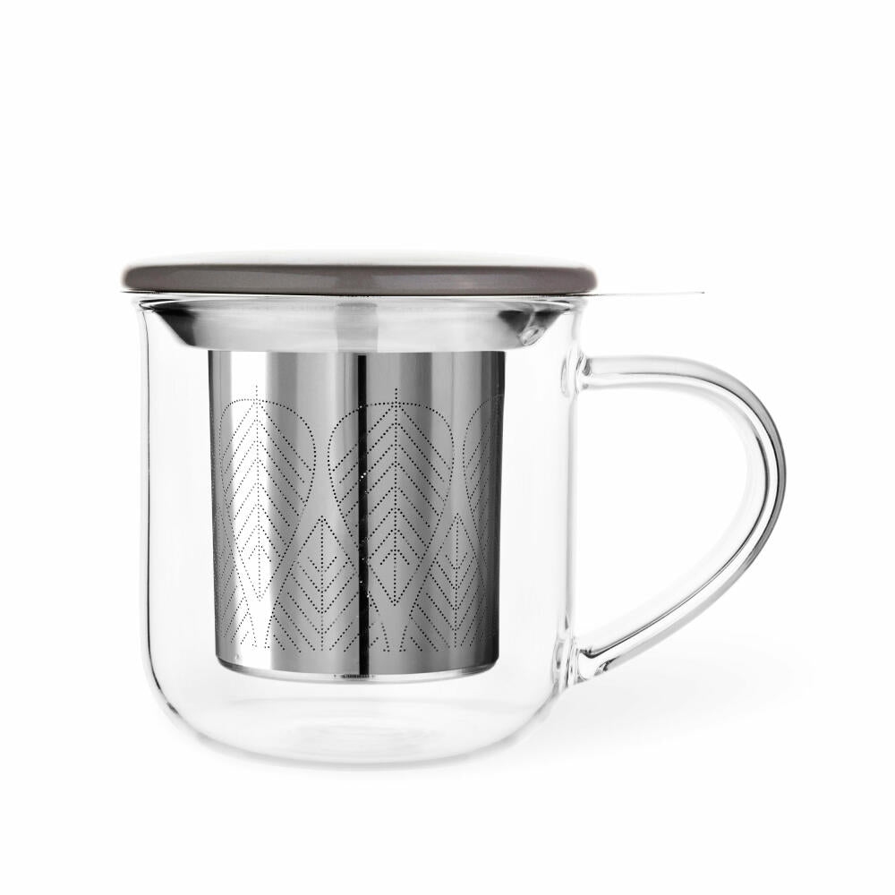 VIVA Minima glass cup Eva, with tea strainer and lid, cup, tea cup, borosilicate glass, grey, 400 ml, V82748