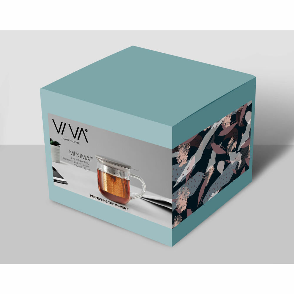 VIVA Minima glass cup Eva, with tea strainer and lid, cup, tea cup, borosilicate glass, grey, 400 ml, V82748